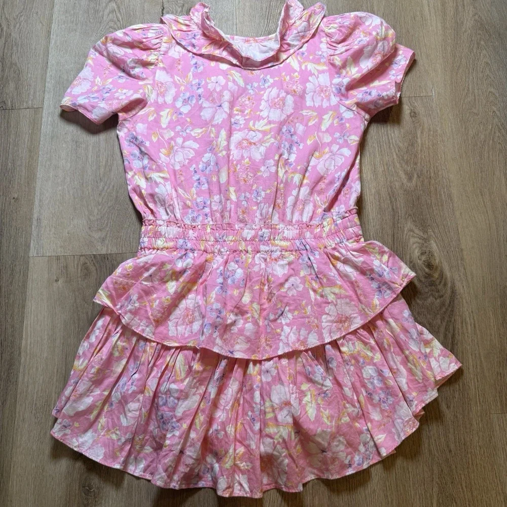LoveShackFancy Ellis Mini Pink Party Bash Ruffle V-neck Cotton Summer Dress M - Picture 2 of 8